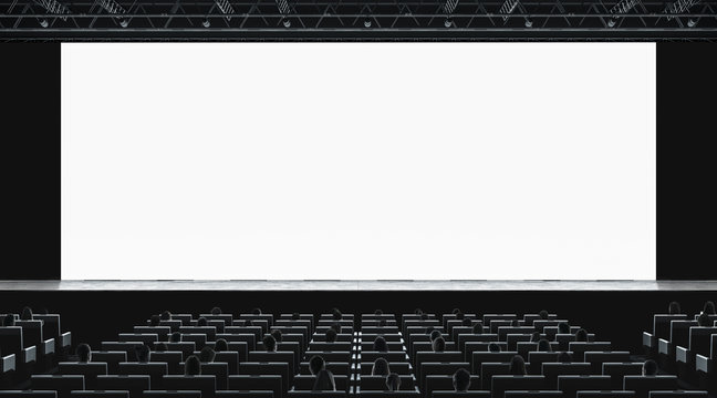 Cinema Hall With Auditorium Watching Movie On Blank Screen Mockup