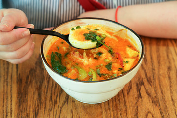 Traditional Indonesian laksa soup