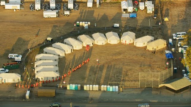 Aerial View Fire Rescue Workers Camp California USA