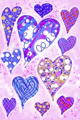 Valentine, Love, Hearts Fun cute look with ribbons  glitter bokeh, hand drawn greeting card and design for poster, invitation ads, with space for text and copy.