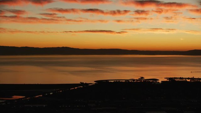 Aerial sunset view San Francisco San Leandro marina