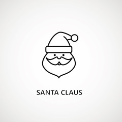 santa claus face beard moustache happy xmas christmas new year outline thin line vector icon black on white background.
