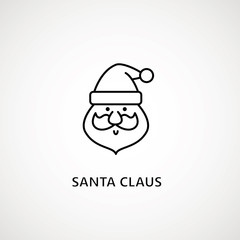 santa claus face beard moustache happy xmas christmas new year outline thin line vector icon black on white background.