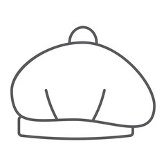 Beret thin line icon, hat and clothing, cap sign, vector graphics, a linear pattern on a white background.