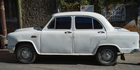 Car parked at roadside, Darjeeling, West Bengal, India