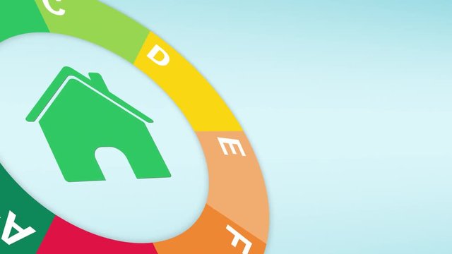 close up view of a circular chart about energy efficiency that rotate on itself, copy space, seamless loop