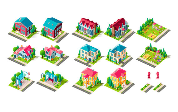 Isometric set town infrastructure