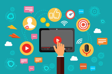 Video marketing. Video, webinar, online conference. Online communication on the Internet.