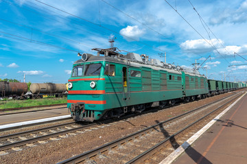 Obraz premium Cargo train on the station
