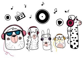Cute animals with headphones. © Daria