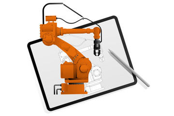 Augmented reality in engineering. Construction of robots. Vector illustration EPS 10