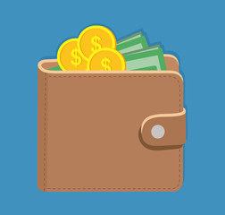 Wallet and dollars. Wallet with cash. Vector illustration.