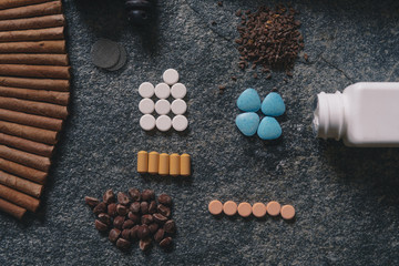 High angle view of drugs on table