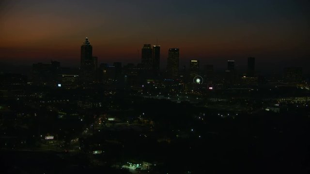 Dawn sunrise illuminated aerial Atlanta Central skyscrapers USA