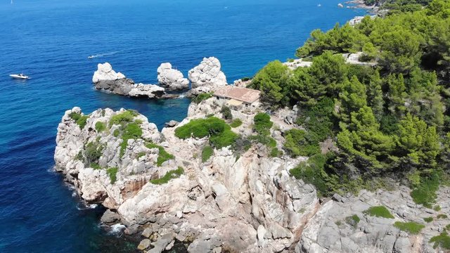 Flight over Cala Deia in Mallorca Tramuntana Mountains