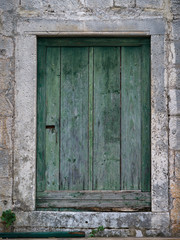 Close-up of closed wooden door, Perast, Montenegro