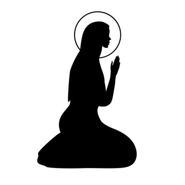 recommend clip art: Icon with praying Virgin Mary. Hand drawn outline design element for manger nativity and Christmas scenes