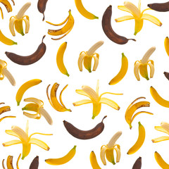 fresh whole dried and peeled bananas background pattern isolated on white