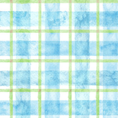 Blue green watercolor karo pattern. Seamless pattern. Simple background. Fabric design.