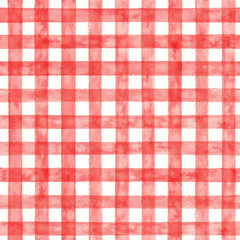 Red checked watercolor pattern. Fabric background.