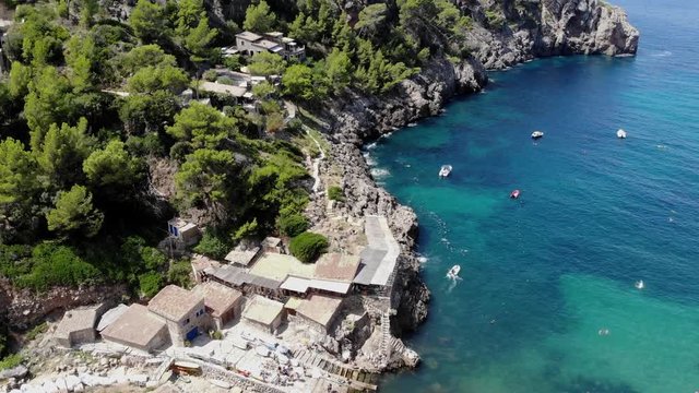 Flight over Cala Deia in Mallorca Tramuntana Mountains