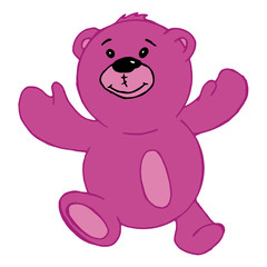 Pink toy bear. Hand drawn children's toy bear. Doodle isolated teddy bear.