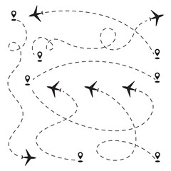 Airplane track to point, line way or air lines collection