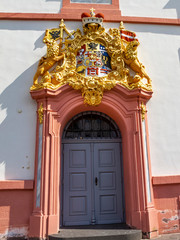 The building of the former Pruem Benedictine Abbey at Pruem, Rhineland-Palatinate Germany, architectural detail