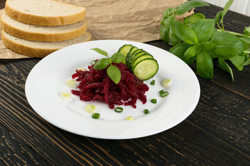 Grated Pickled Beet Root or Beetroot on Rustic Background