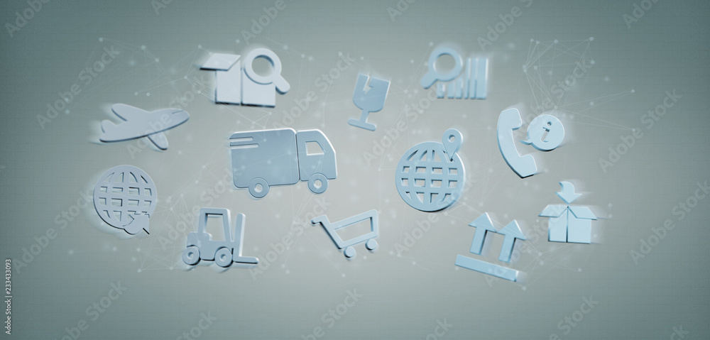 Poster logistic organisation with icon and connection 3d rendering