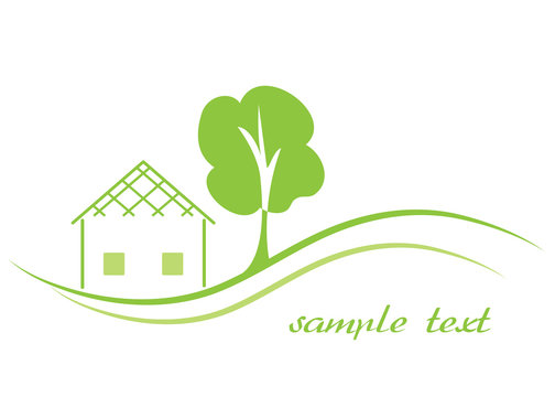 Home and tree icon, business logo 