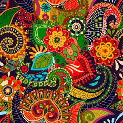 Keuken spatwand met foto Vector naadloos patroon. Indiase bloemen sieraad. Kleurrijk decoratief behang. Paisley en planten. Vectorillustratie voor web, textiel, stof, omslag, print, uitnodiging © sunny_lion