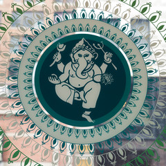 Illustration of Lord Ganesh on glass, New York City, New York State, USA