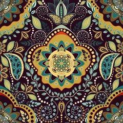 Foto op Plexiglas Vector seamless pattern. Indian floral ornament. Colorful decorative wallpaper. Paisley and plants. Vector illustration for web, textile, fabric, cover, print, invitation © sunny_lion