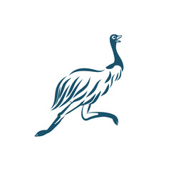 Fototapeta premium Stylized emu bird running on white background. Australian ostrich for logo design.