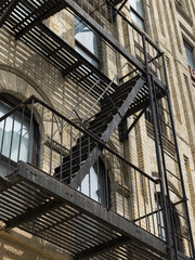 Low angle view of fire escape on exterior of a building, New York City, New York State, USA