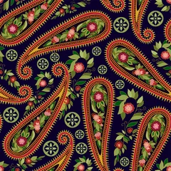 Foto auf Acrylglas Buntes Paisley-Muster für Textilien, Cover, Packpapier, Web. Ethnische Vektortapete mit dekorativen Elementen. Indische dekorative Kulisse © sunny_lion