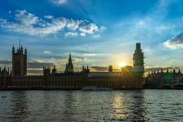Big Ben, Houses of Parliament and Westminster bridge in London, UK.