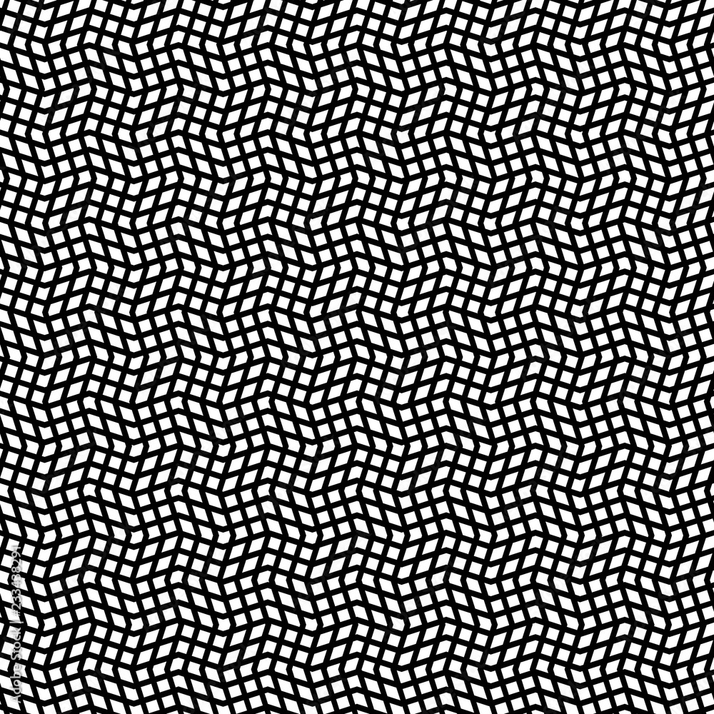 Poster 7455770 Seamless chaotic grid zigzag lines, vector black polyline grid with white cells