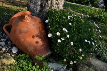 Angolo giardino con anfore e piante grasse