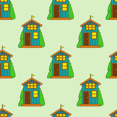 Seamless pattern of house in vector. Cute cartoon design. Perfect for card, calendar design