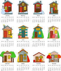Set of houses in vector. Cute cartoon design. Perfect for card, calendar design