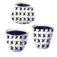 Watercolor hand drawn illustration. Set of empty pots for your garden. Perfect for gift cards, post cards, greeting cards, t-shirts. Isolated on white background. Plant your own plant in the pot.