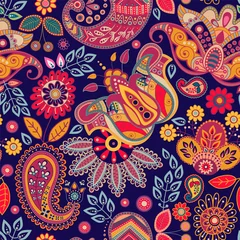 Gordijnen Vector seamless pattern. Indian floral ornament. Colorful decorative wallpaper. Paisley and plants. Vector illustration for web, textile, fabric, cover, print, invitation © sunny_lion