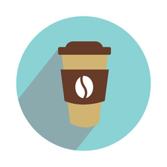 Cup of coffe on the go on white background icon flat