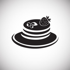 Pancake with fruits on white background icon