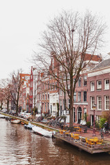 Fototapeta premium Canal street view. Autumn in Amsterdam