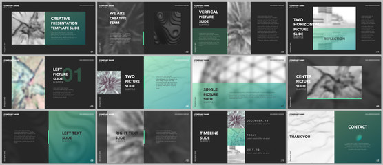 Minimal presentations design, portfolio vector templates with elements on black background. Multipurpose template for presentation slide, flyer leaflet, brochure cover, report, marketing, advertising.
