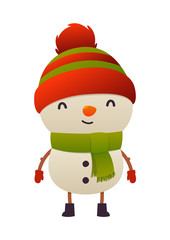 Cheerful cute snowman on white background isolated christmas character