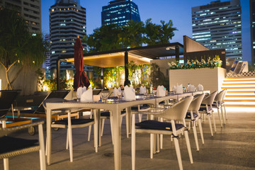 outdoor cafe in the city with achitecture